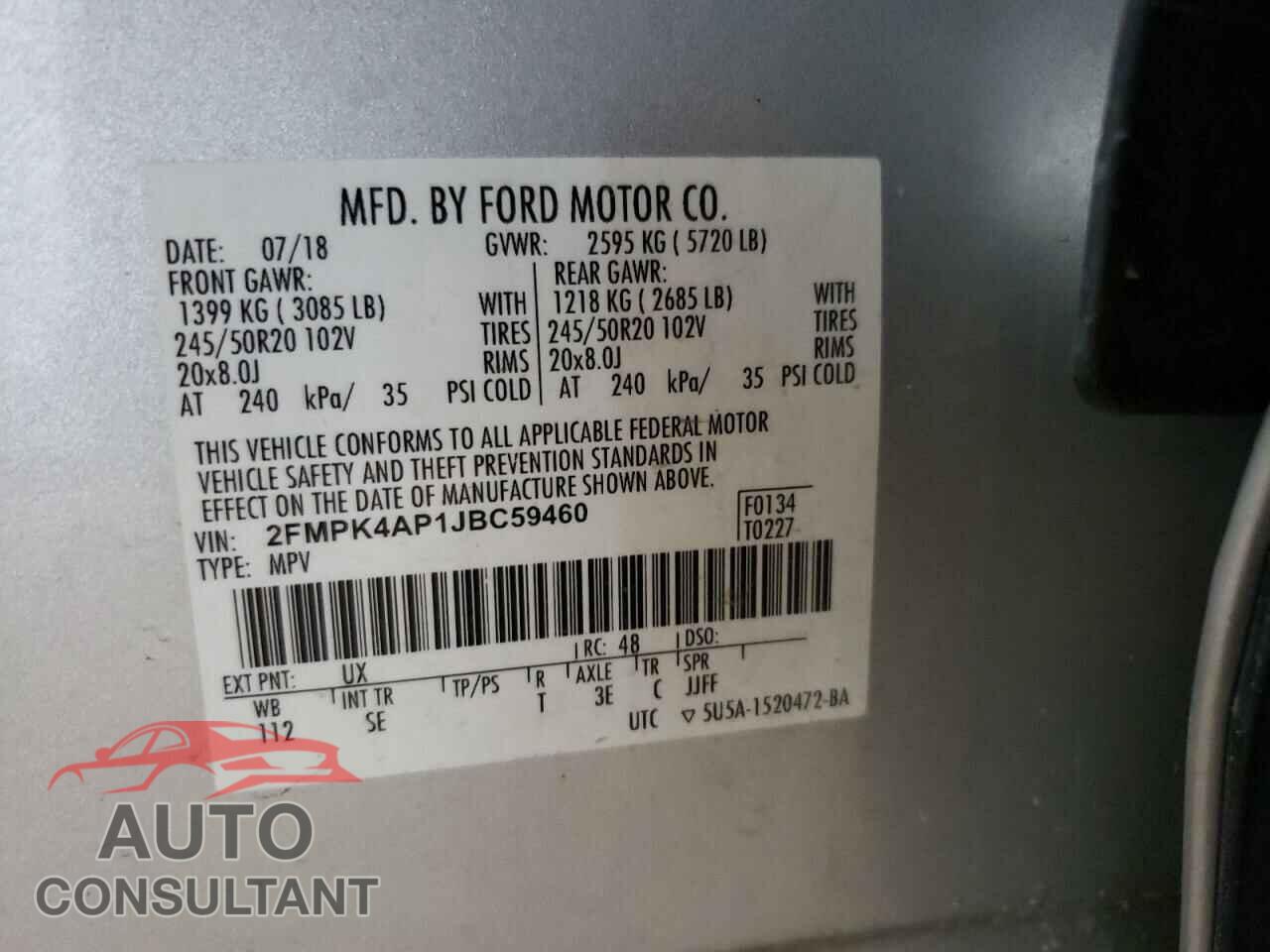 FORD EDGE 2018 - 2FMPK4AP1JBC59460
