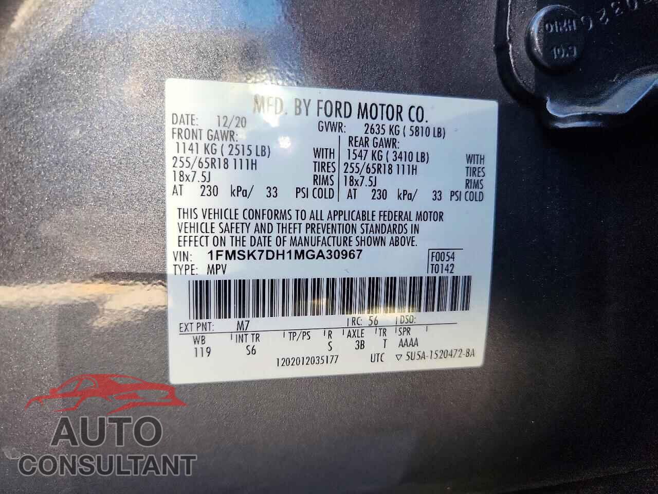 FORD EXPLORER 2021 - 1FMSK7DH1MGA30967