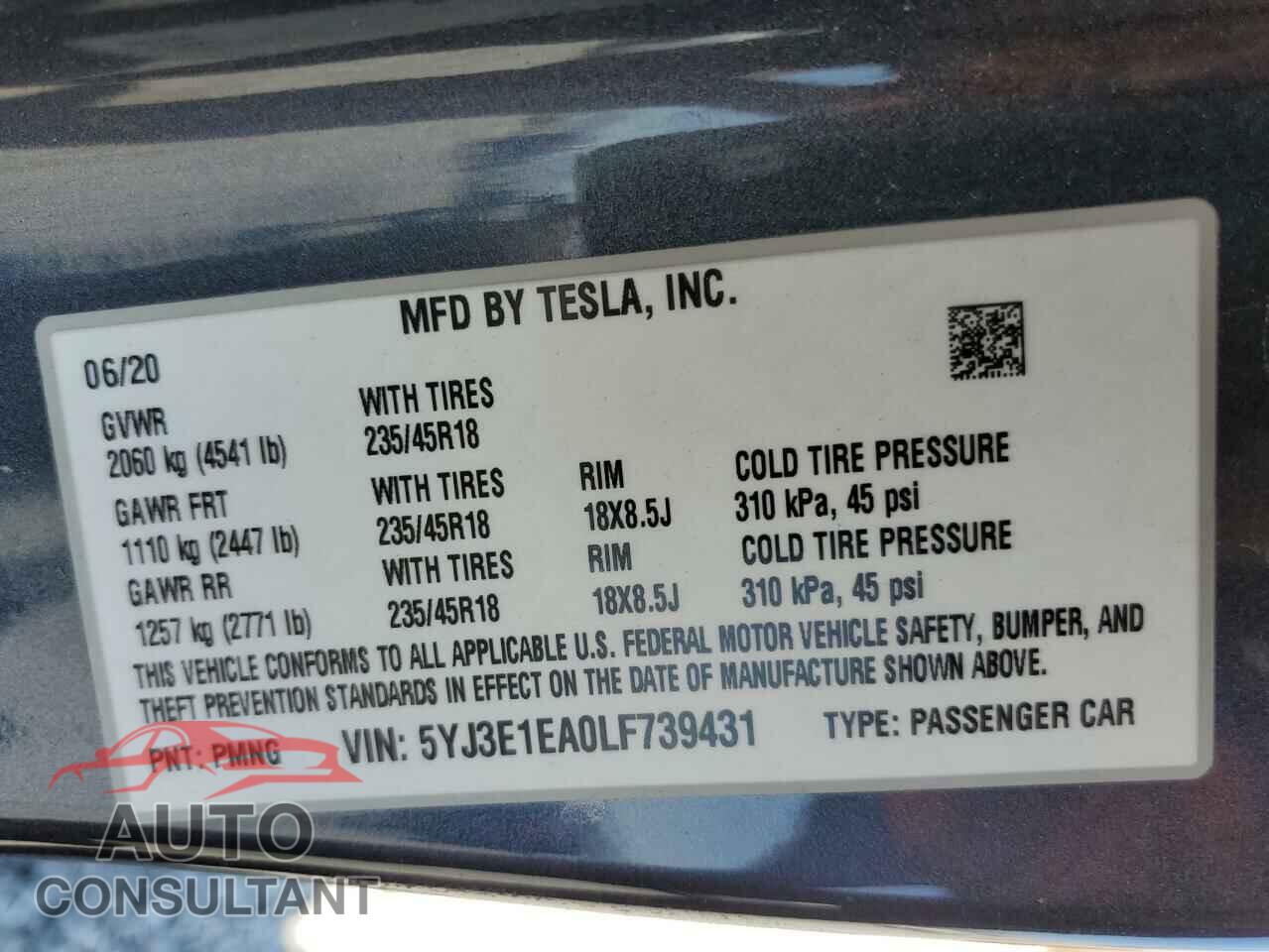 TESLA MODEL 3 2020 - 5YJ3E1EA0LF739431