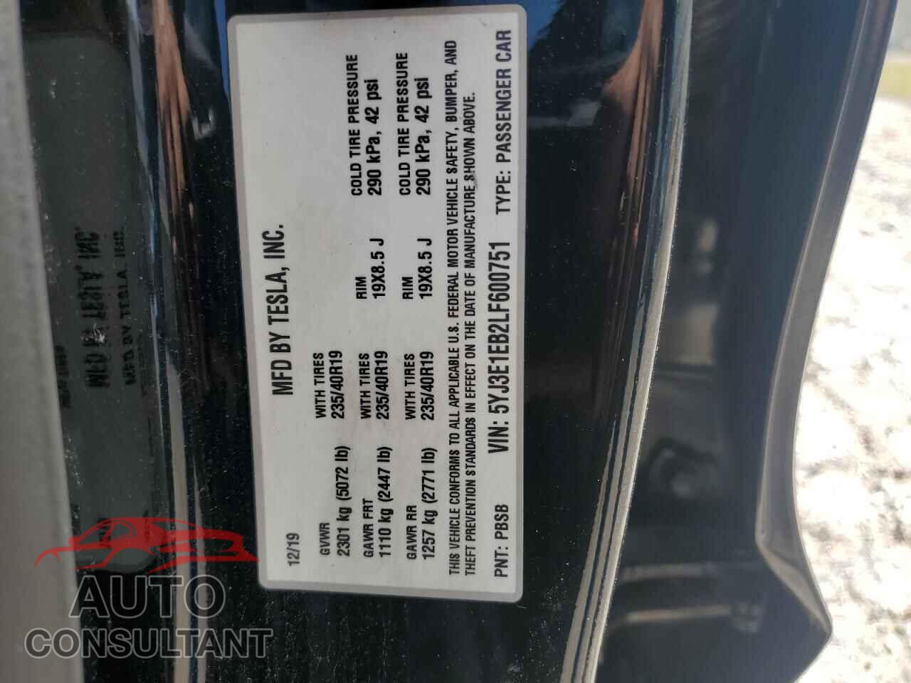 TESLA MODEL 3 2020 - 5YJ3E1EB2LF600751