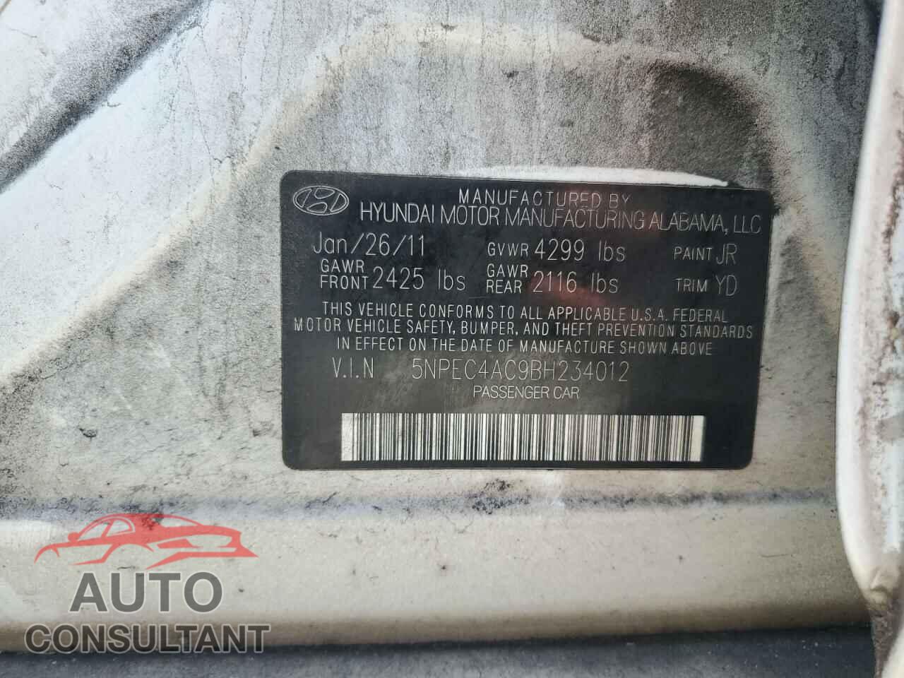 HYUNDAI SONATA 2011 - 5NPEC4AC9BH234012