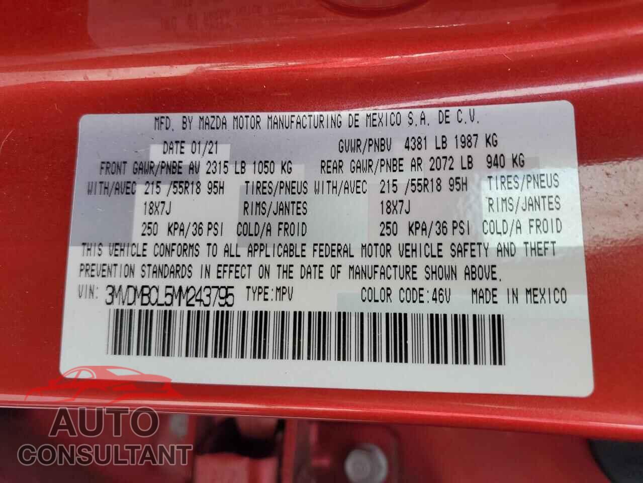 MAZDA CX30 2021 - 3MVDMBCL5MM243795