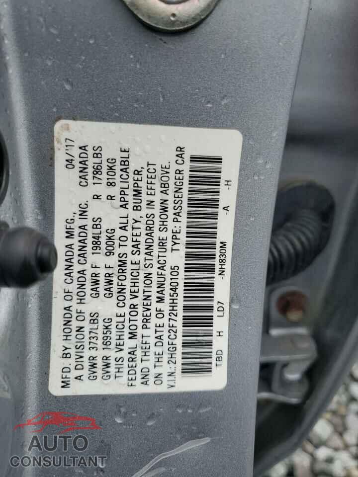 HONDA CIVIC 2017 - 2HGFC2F72HH540105