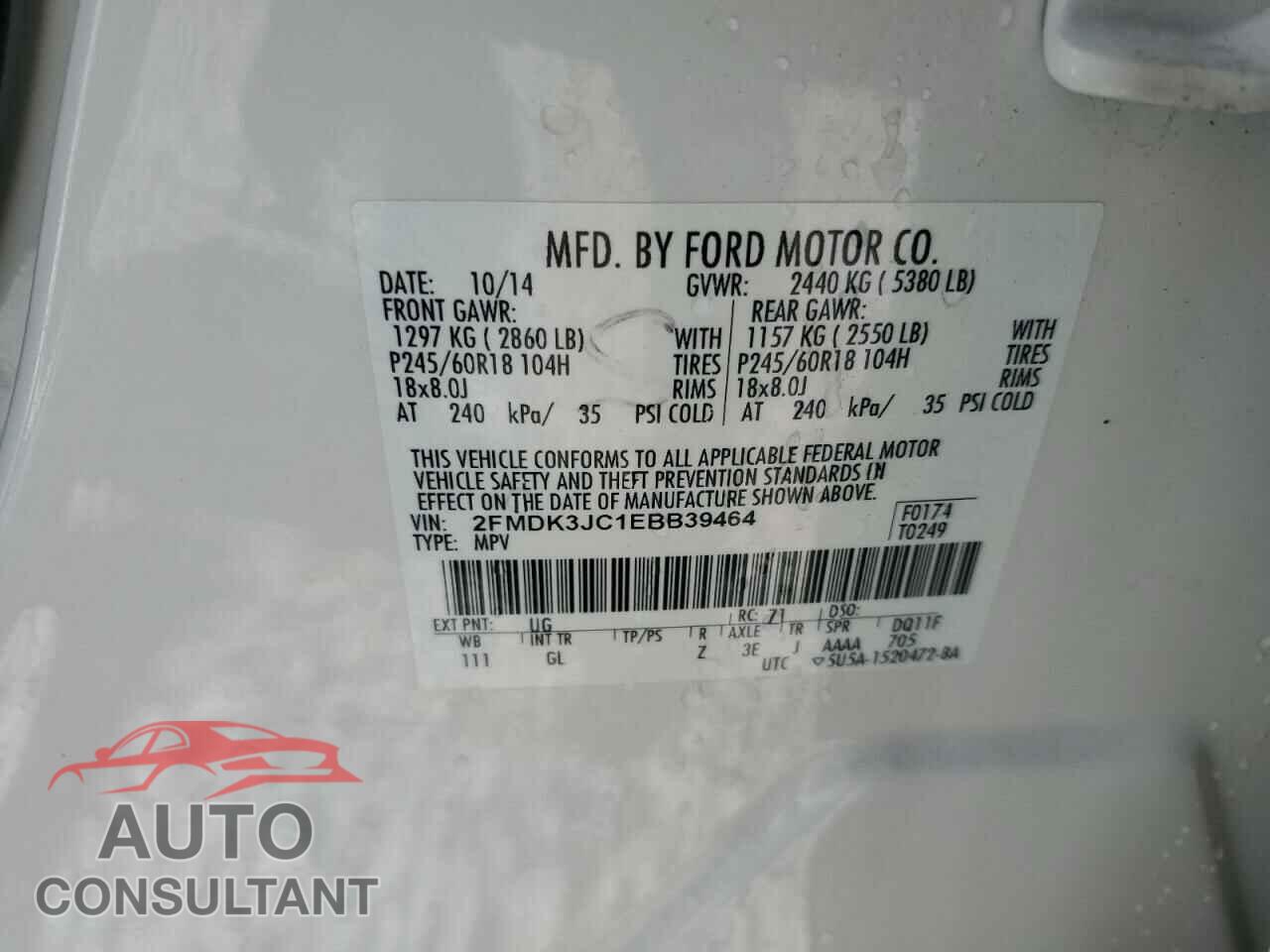 FORD EDGE 2014 - 2FMDK3JC1EBB39464