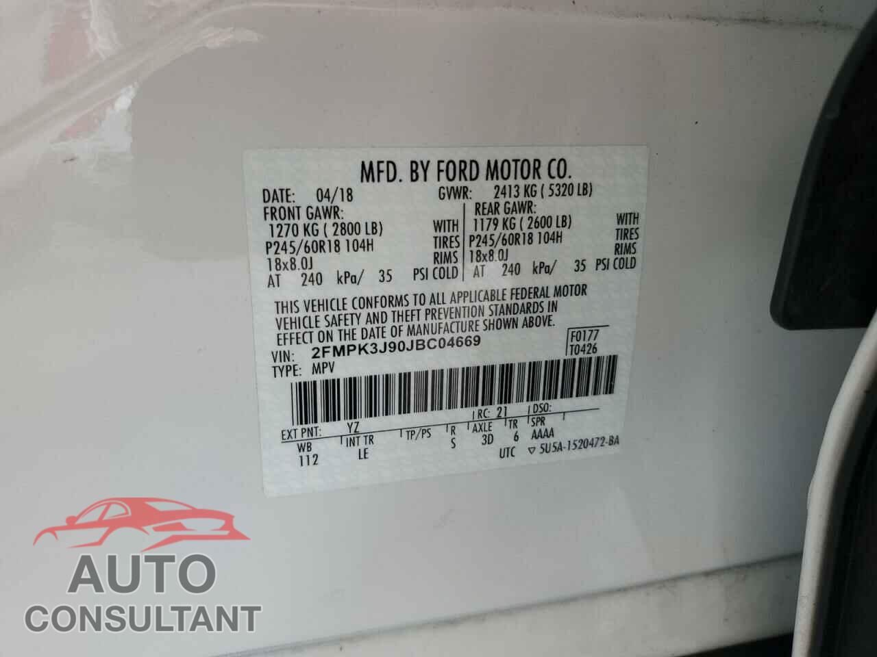 FORD EDGE 2018 - 2FMPK3J90JBC04669