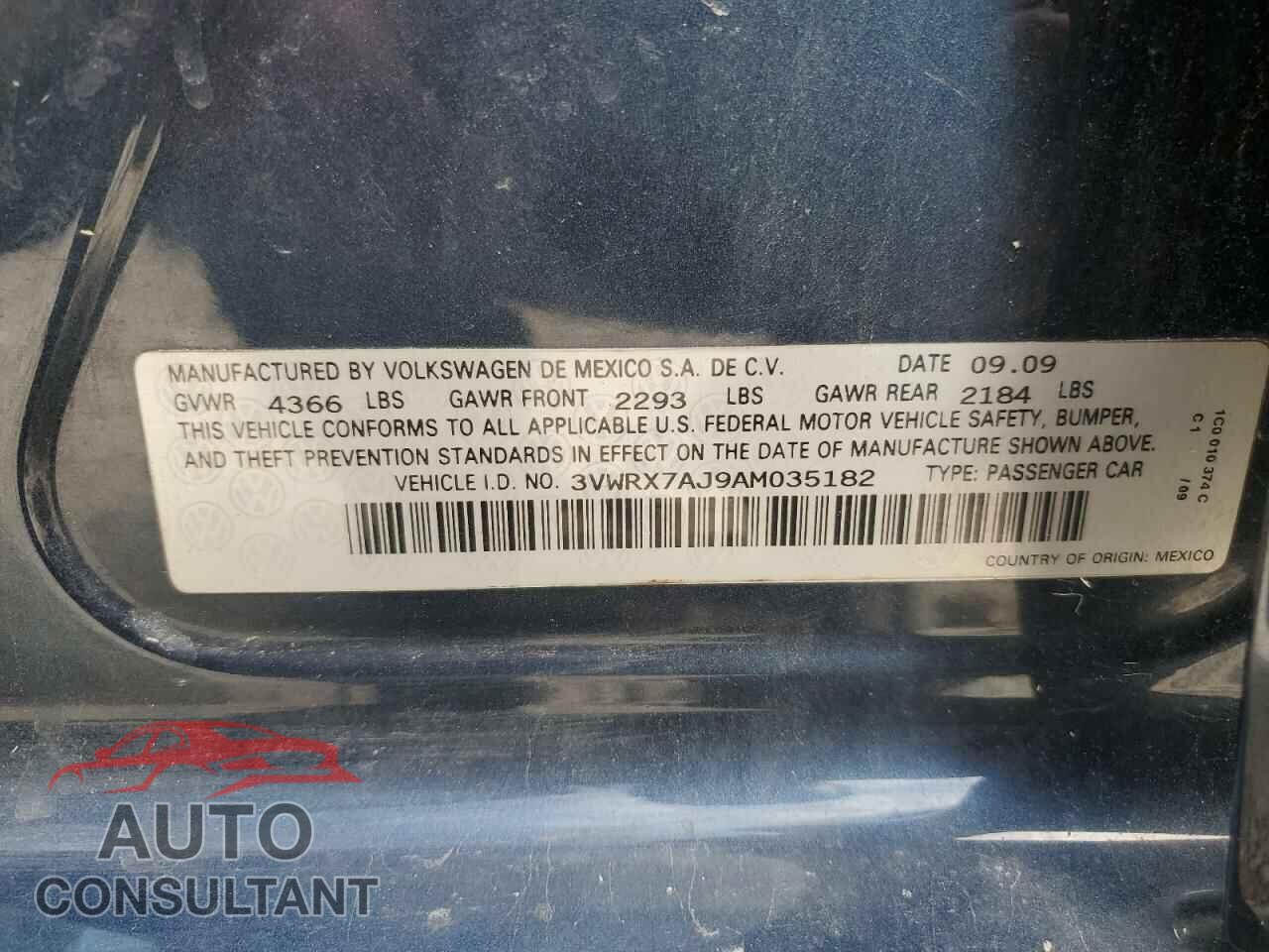 VOLKSWAGEN JETTA 2010 - 3VWRX7AJ9AM035182