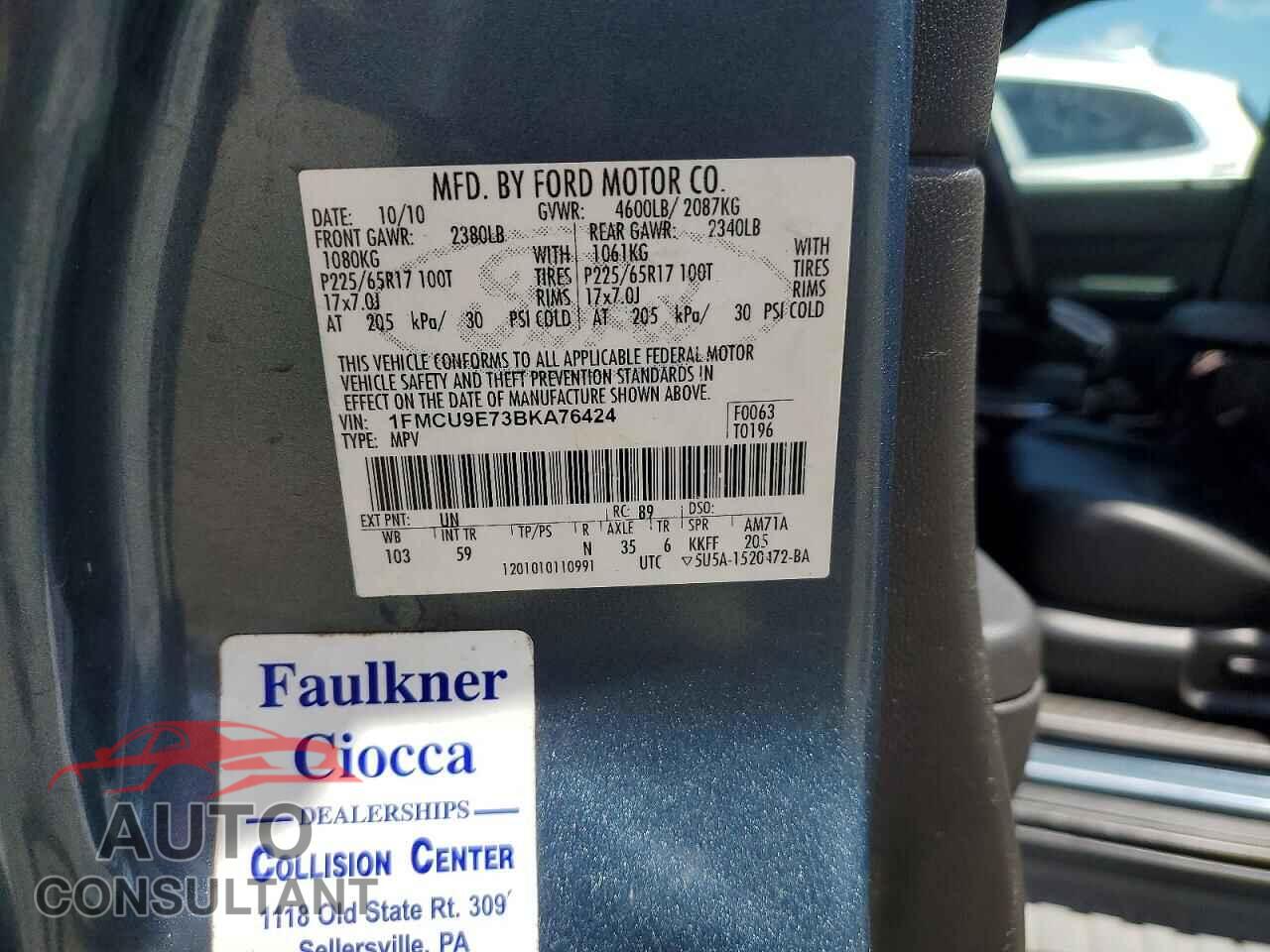 FORD ESCAPE 2011 - 1FMCU9E73BKA76424