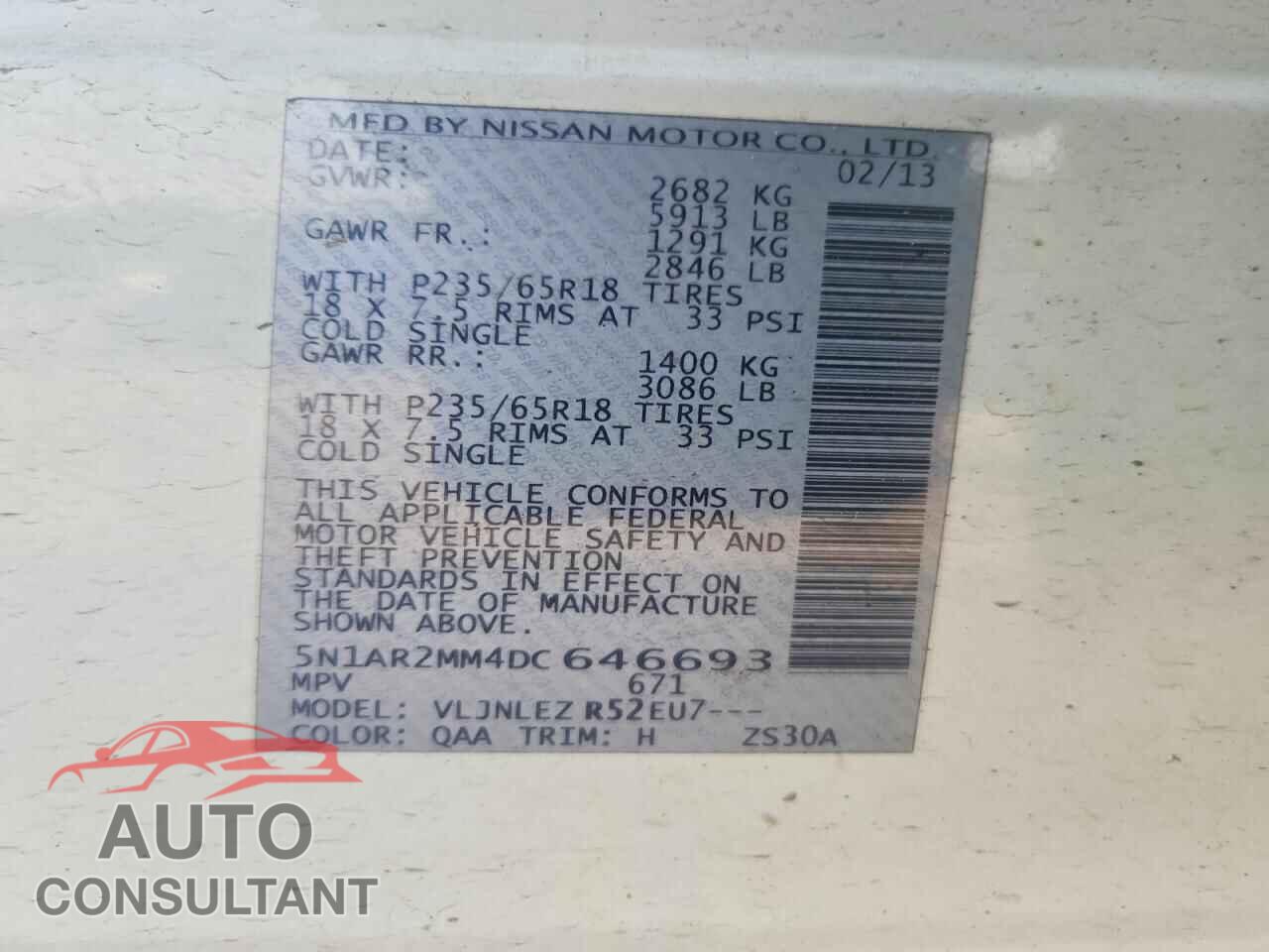 NISSAN PATHFINDER 2013 - 5N1AR2MM4DC646693