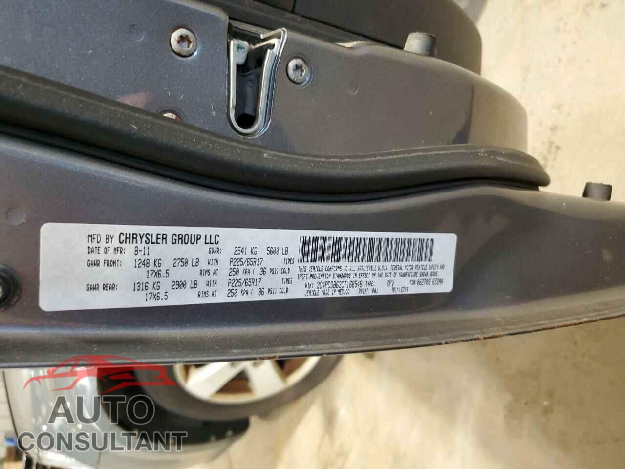 DODGE JOURNEY 2012 - 3C4PDDBG3CT168548