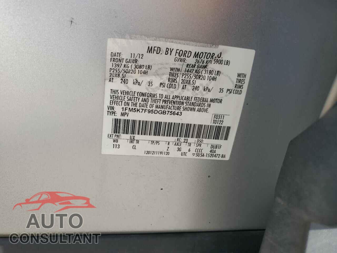 FORD EXPLORER 2013 - 1FM5K7F95DGB75643
