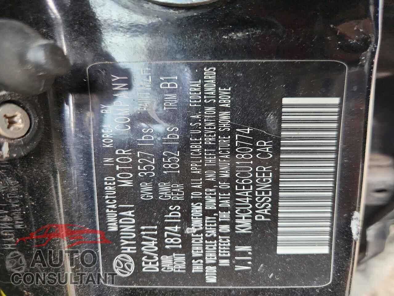 HYUNDAI ACCENT 2012 - KMHCU4AE6CU180774