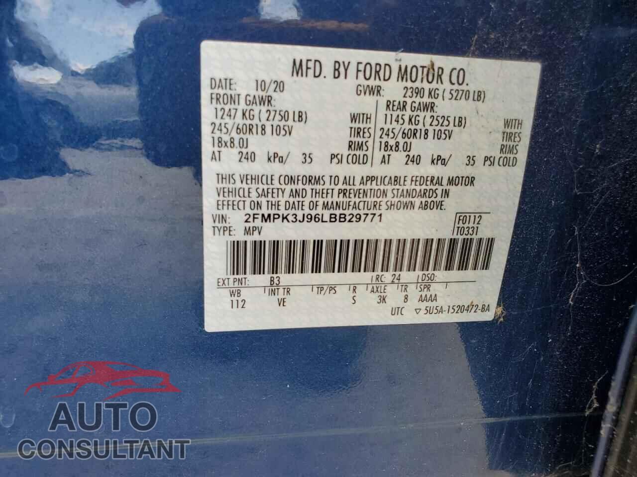 FORD EDGE 2020 - 2FMPK3J96LBB29771
