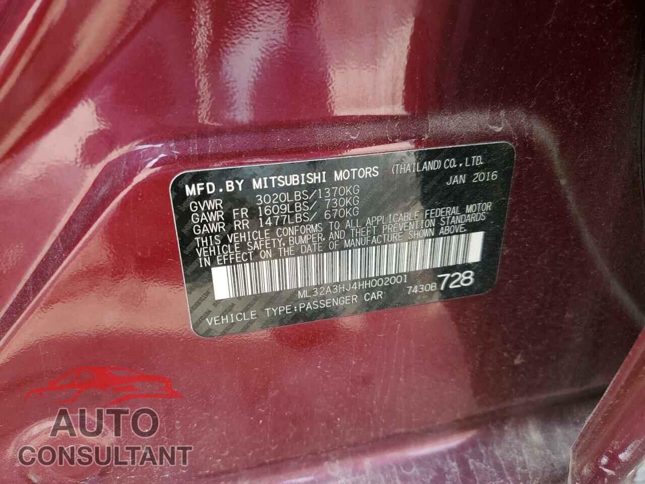 MITSUBISHI MIRAGE 2017 - ML32A3HJ4HH002001