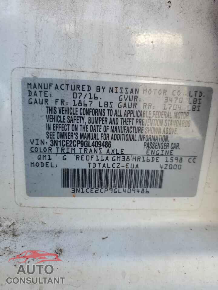 NISSAN VERSA 2016 - 3N1CE2CP9GL409486