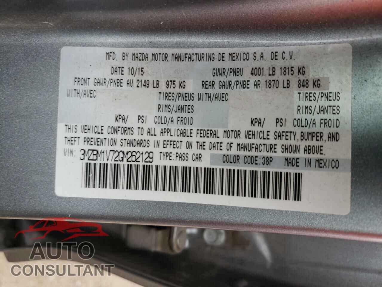 MAZDA 3 2016 - 3MZBM1V72GM262129