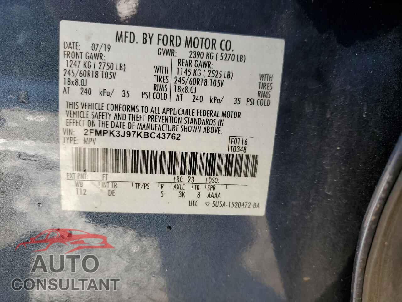 FORD EDGE 2019 - 2FMPK3J97KBC43762