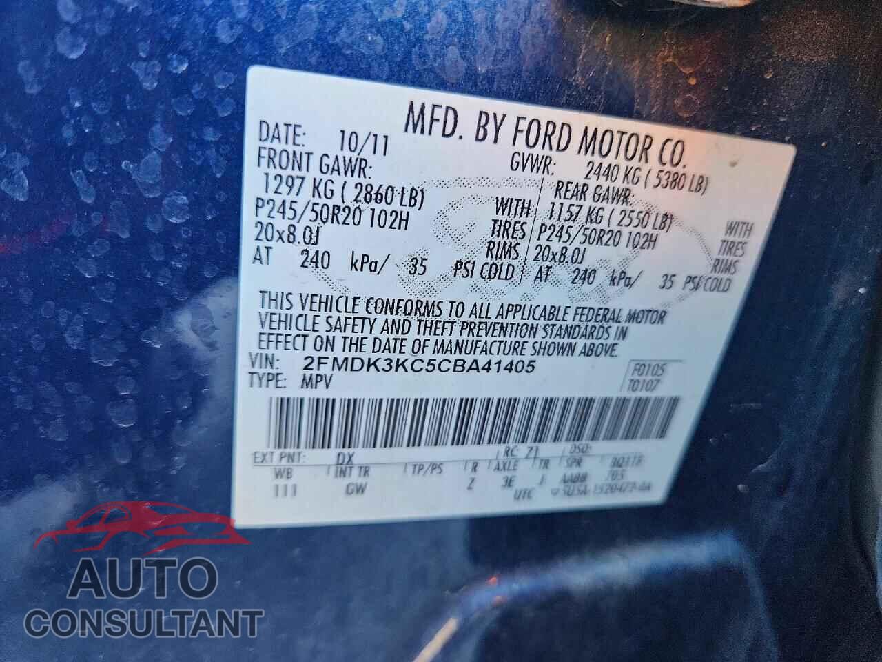 FORD EDGE 2012 - 2FMDK3KC5CBA41405