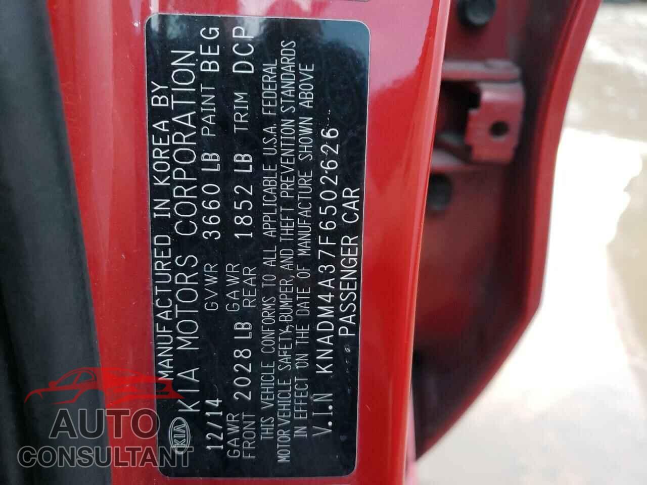 KIA RIO 2015 - KNADM4A37F6502626