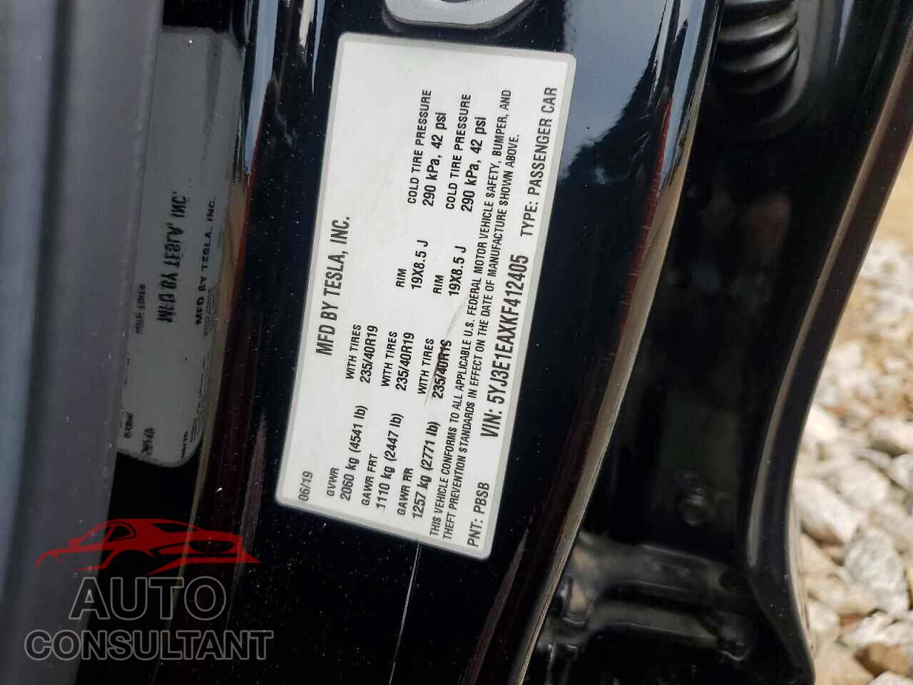 TESLA MODEL 3 2019 - 5YJ3E1EAXKF412405