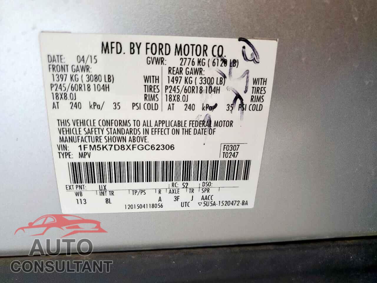 FORD EXPLORER 2015 - 1FM5K7D8XFGC62306
