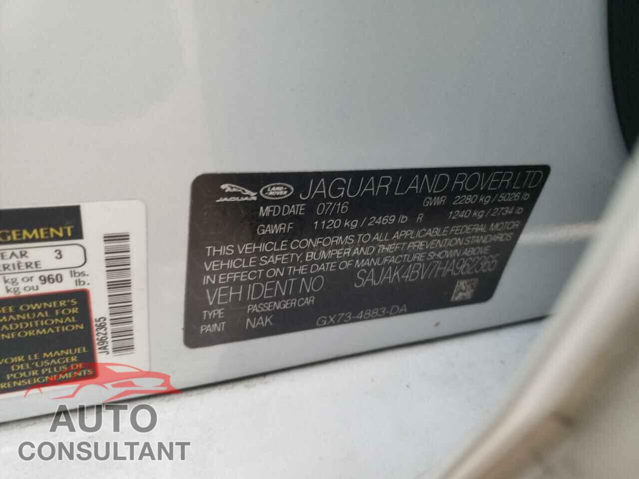 JAGUAR XE 2017 - SAJAK4BV7HA962365