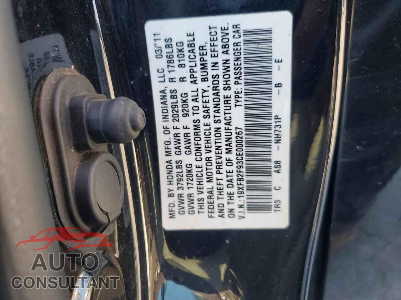 HONDA CIVIC 2012 - 19XFB2F93CE000267