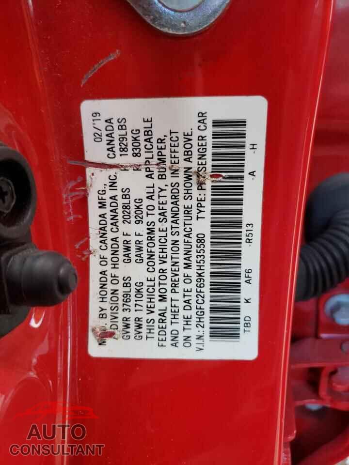HONDA CIVIC 2019 - 2HGFC2F69KH535580