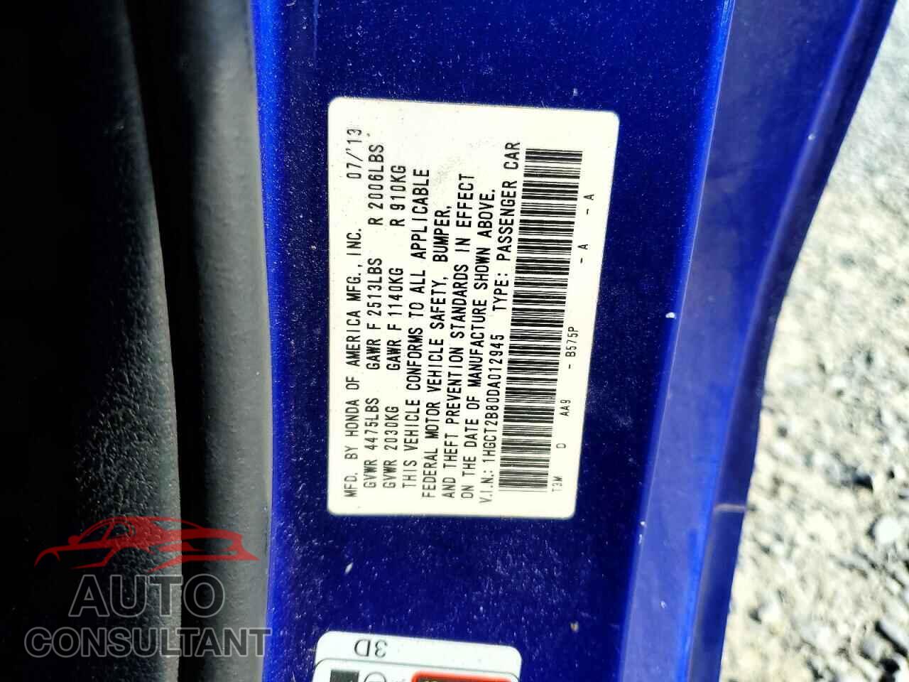 HONDA ACCORD 2013 - 1HGCT2B80DA012945