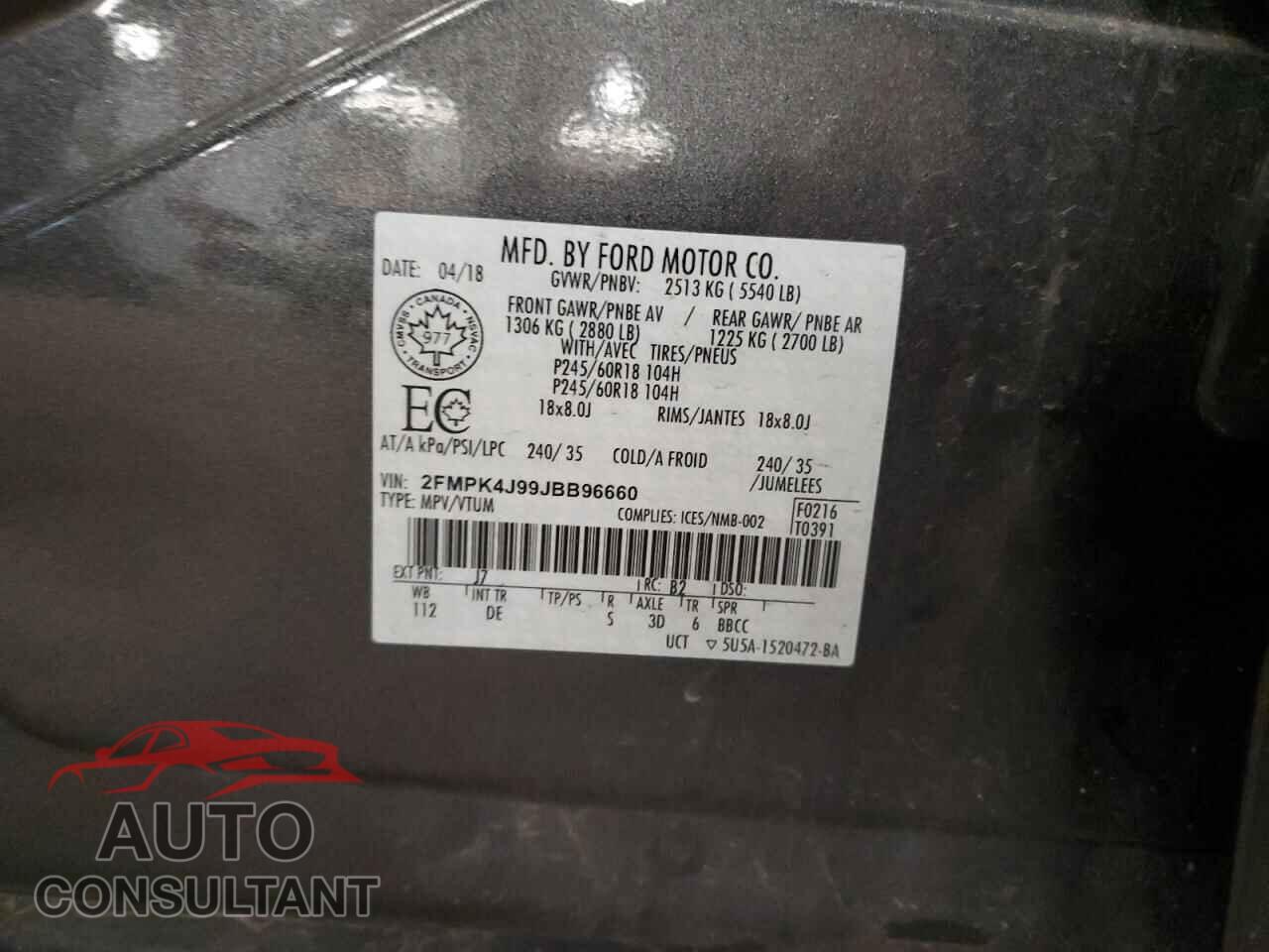 FORD EDGE 2018 - 2FMPK4J99JBB96660