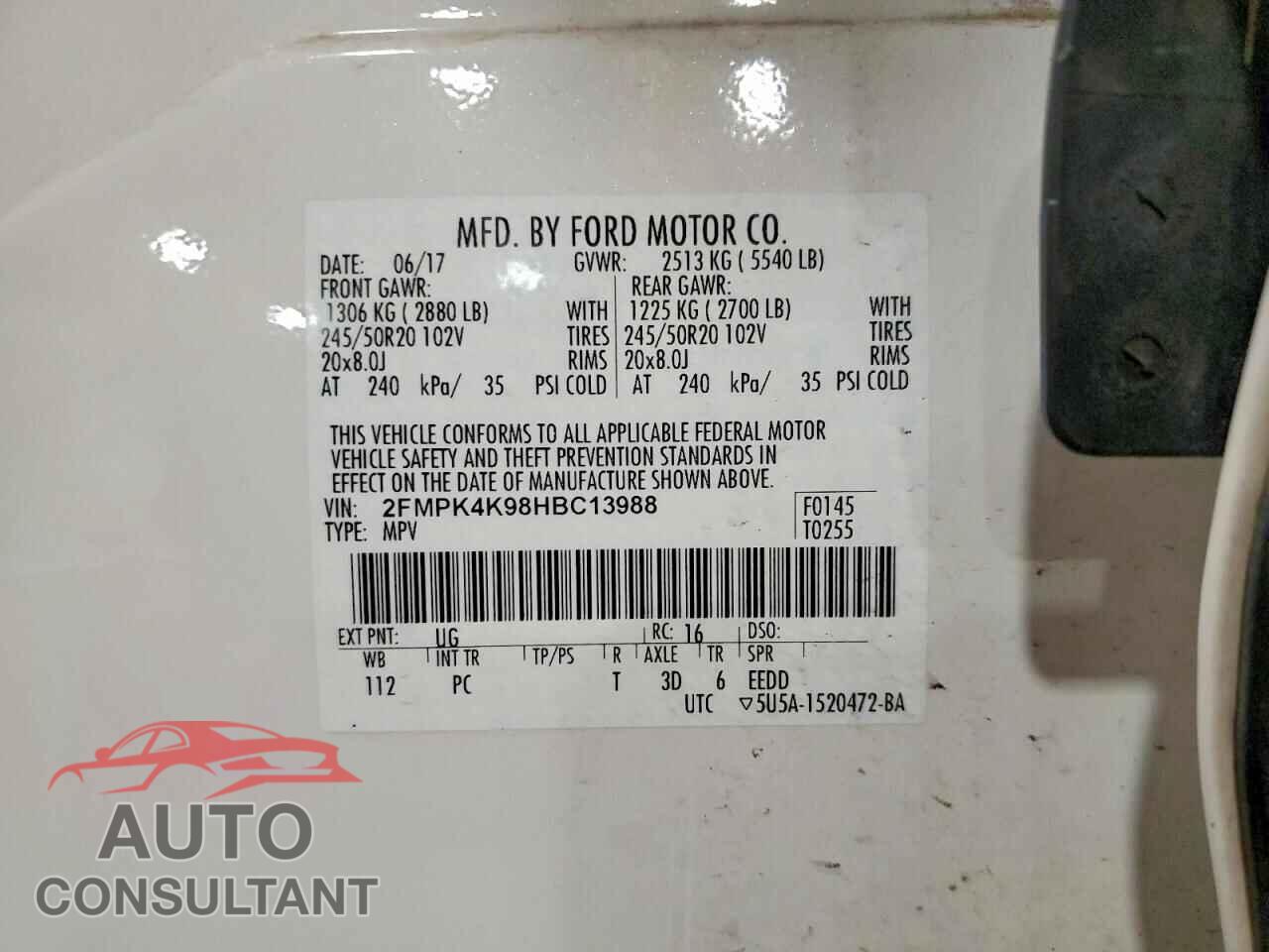 FORD EDGE 2017 - 2FMPK4K98HBC13988