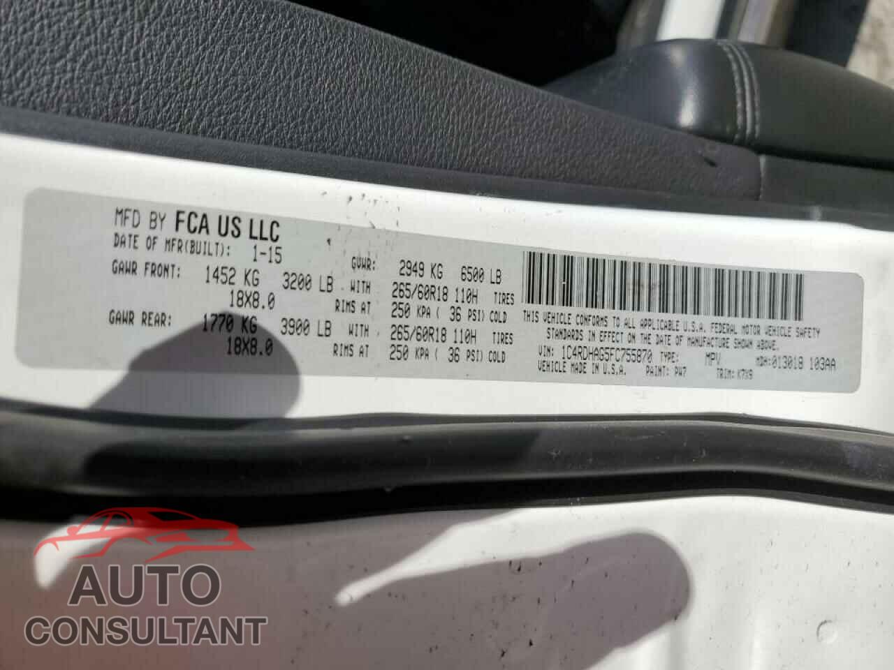 DODGE DURANGO 2015 - 1C4RDHAG5FC755870