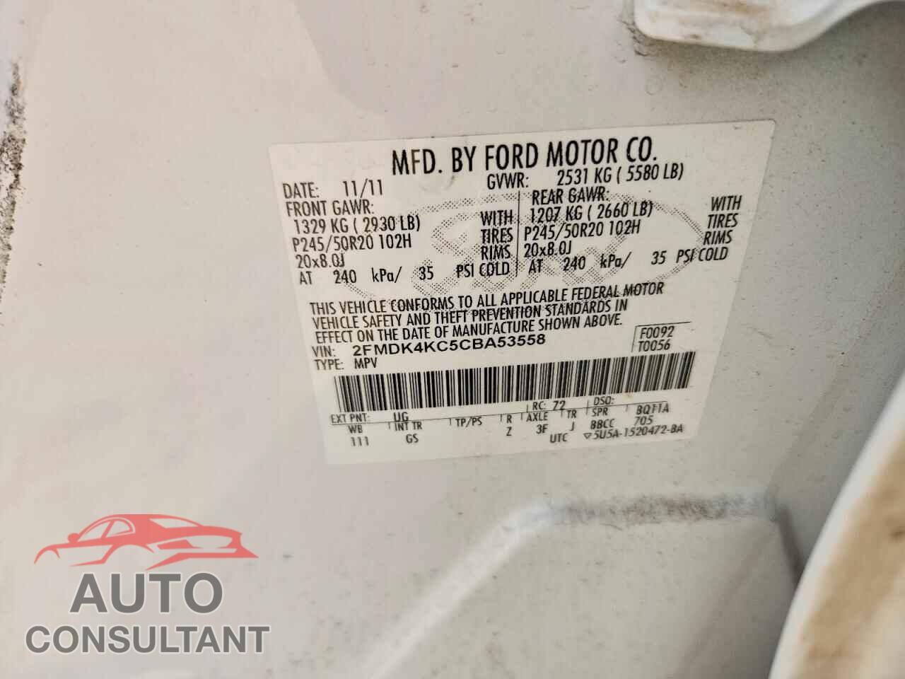 FORD EDGE 2012 - 2FMDK4KC5CBA53558