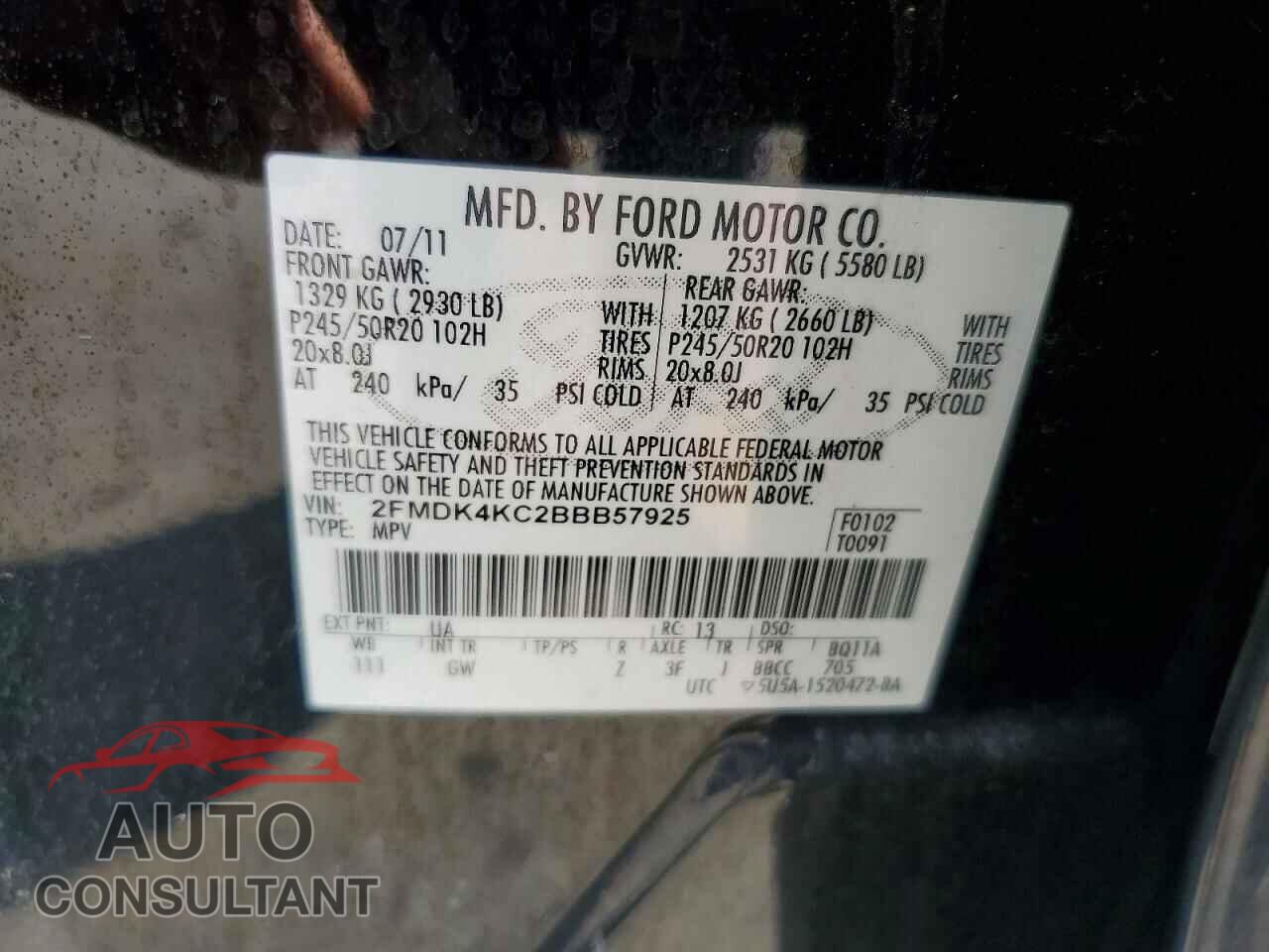 FORD EDGE 2011 - 2FMDK4KC2BBB57925