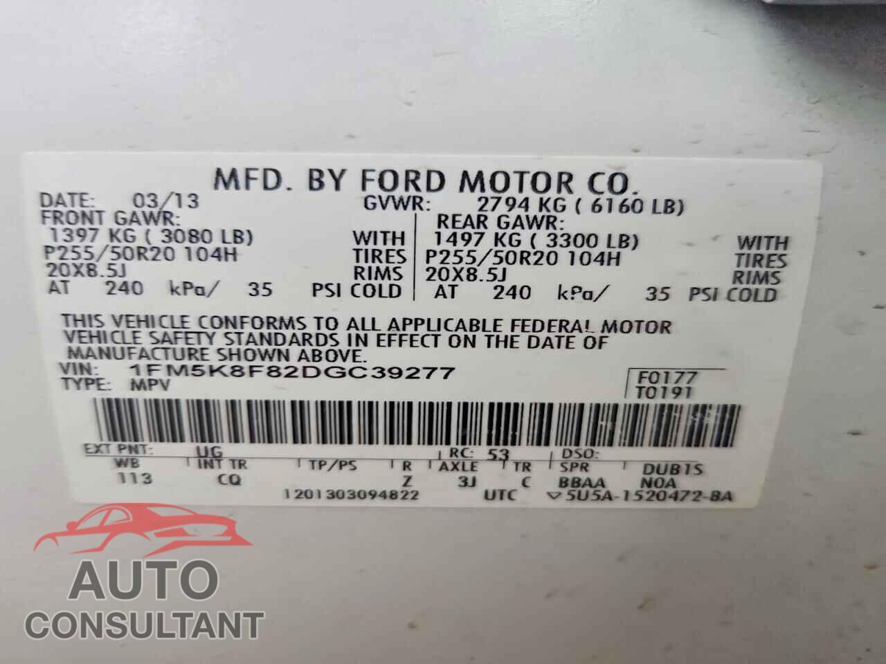 FORD EXPLORER 2013 - 1FM5K8F82DGC39277