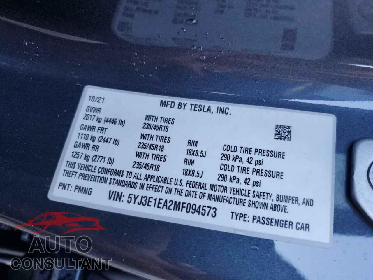 TESLA MODEL 3 2021 - 5YJ3E1EA2MF094573