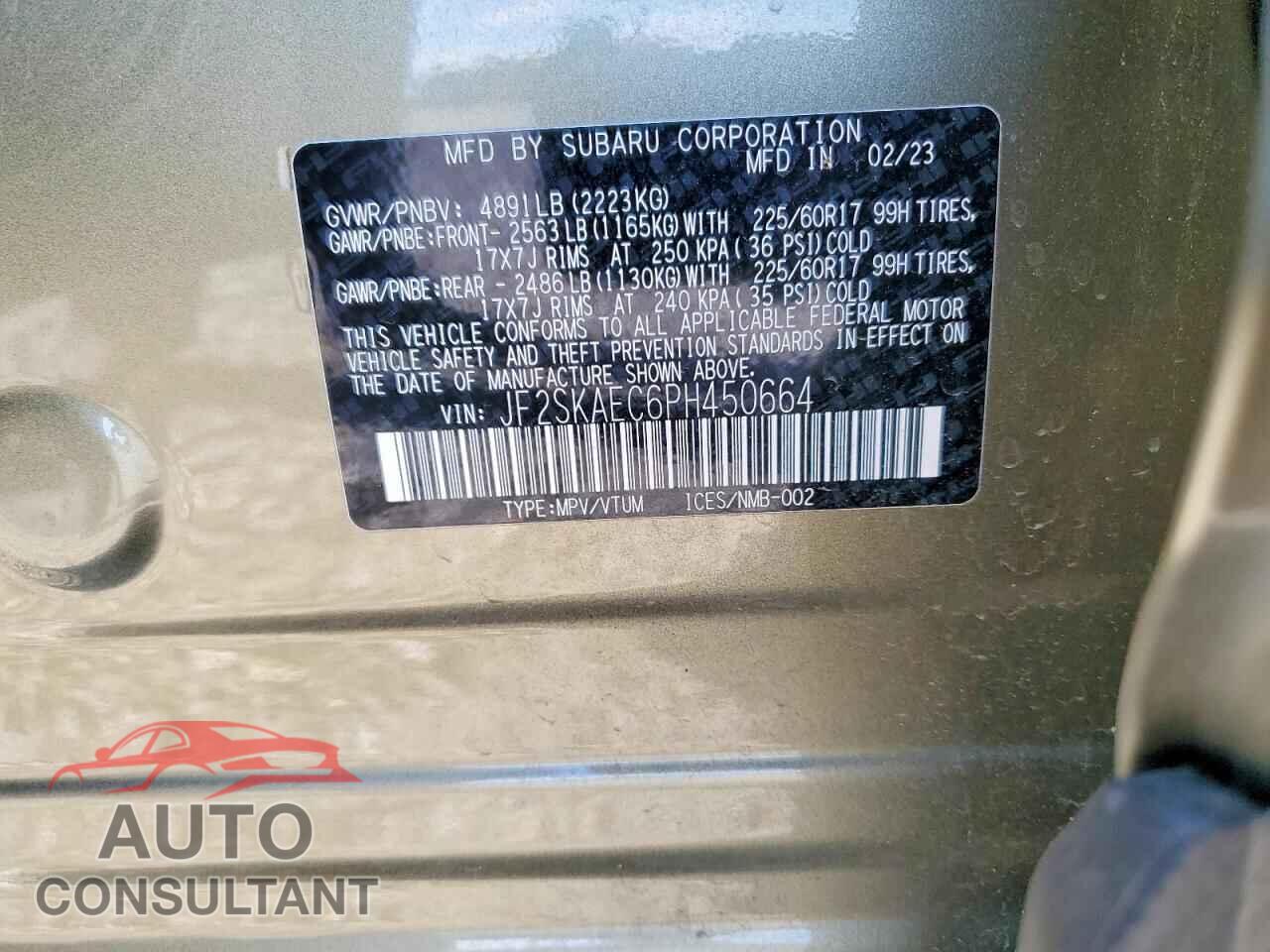 SUBARU FORESTER 2023 - JF2SKAEC6PH450664