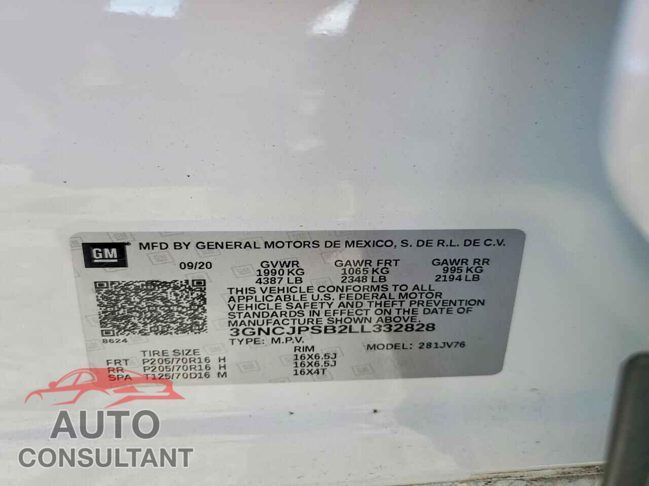 CHEVROLET TRAX 2020 - 3GNCJPSB2LL332828