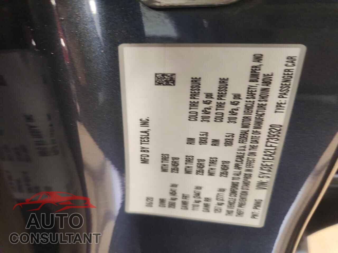 TESLA MODEL 3 2020 - 5YJ3E1EA2LF739320