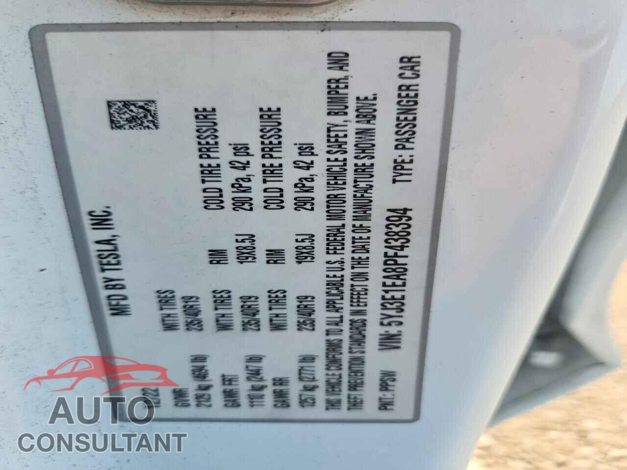 TESLA MODEL 3 2023 - 5YJ3E1EA8PF438394