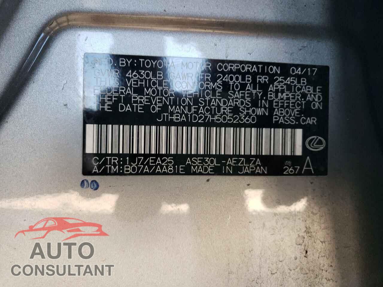 LEXUS IS 2017 - JTHBA1D27H5052360