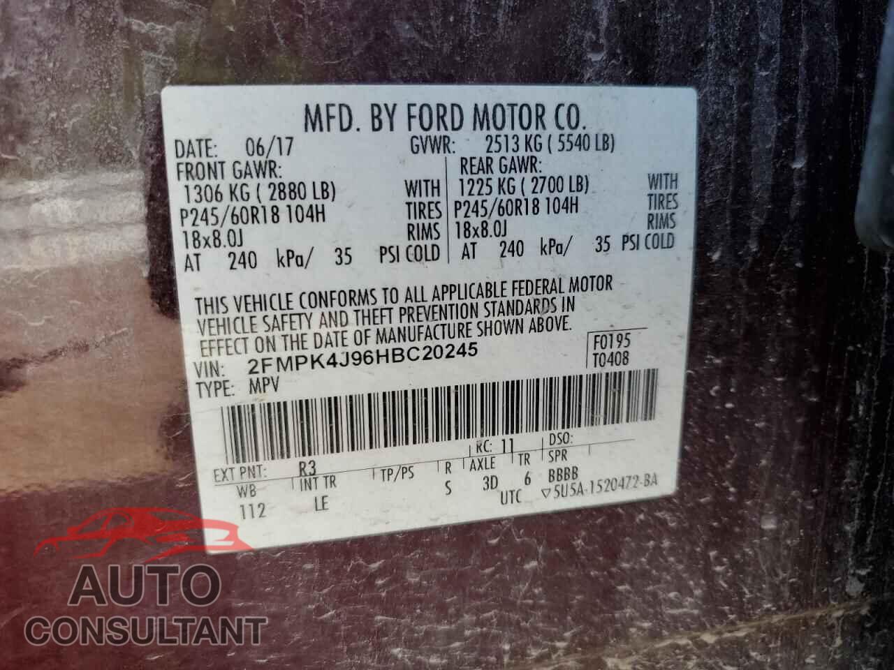 FORD EDGE 2017 - 2FMPK4J96HBC20245