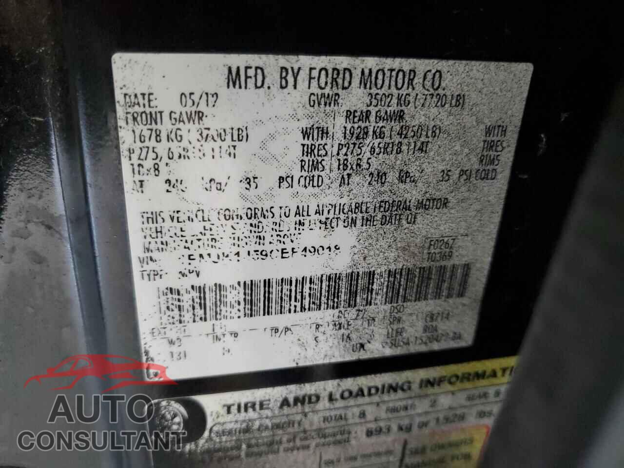 FORD EXPEDITION 2012 - 1FMJK1J59CEF49018