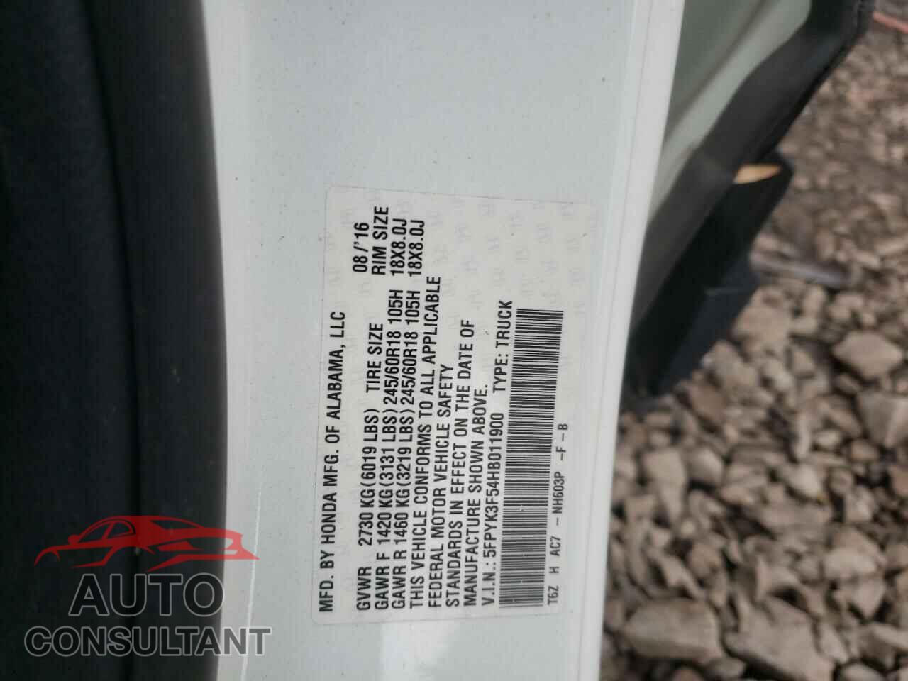 HONDA RIDGELINE 2017 - 5FPYK3F54HB011900