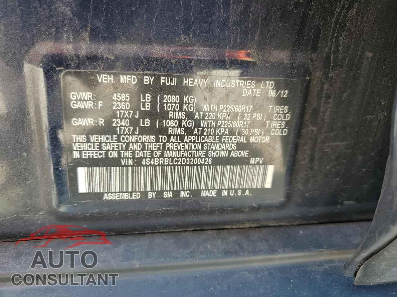 SUBARU OUTBACK 2013 - 4S4BRBLC2D3200426