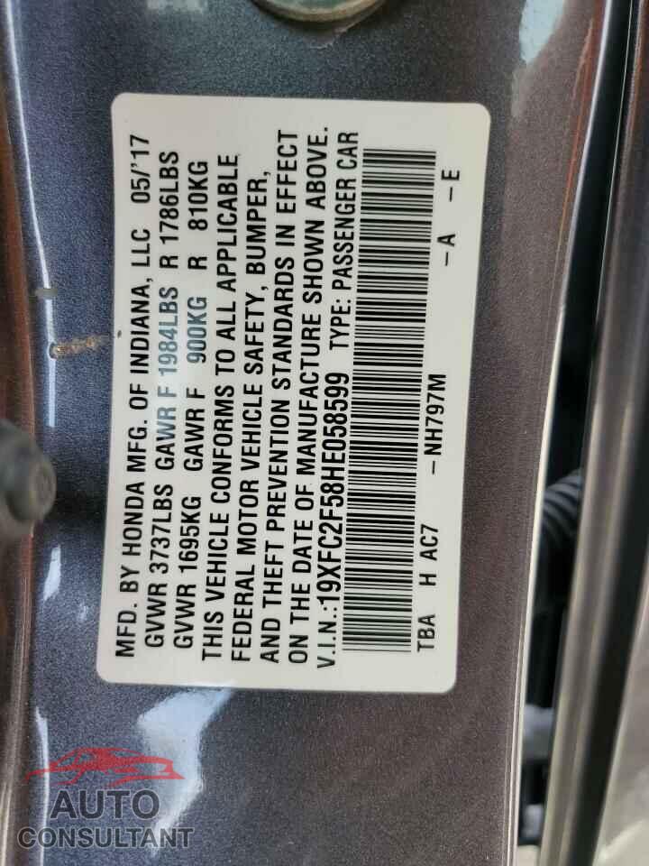 HONDA CIVIC 2017 - 19XFC2F58HE058599