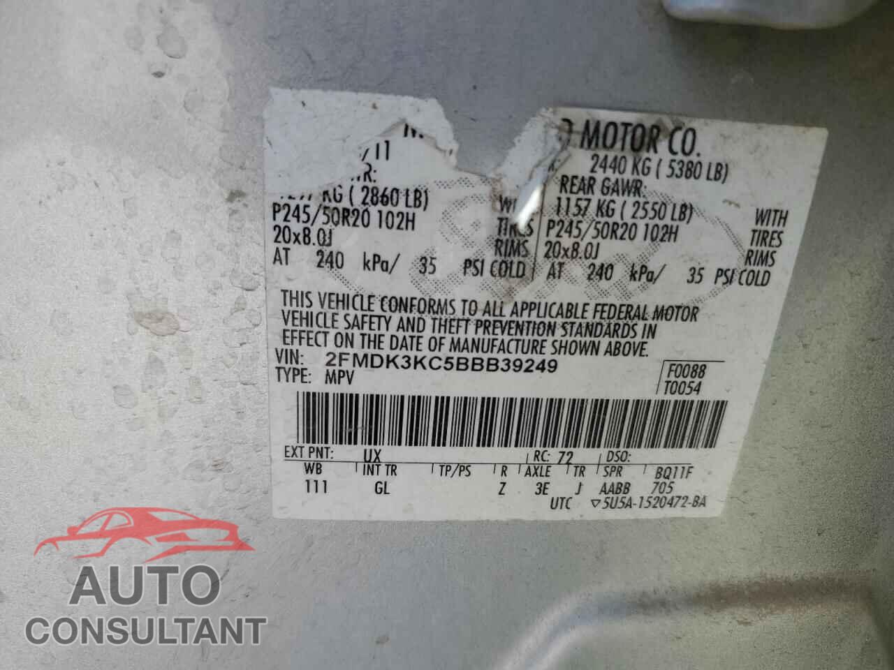 FORD EDGE 2011 - 2FMDK3KC5BBB39249