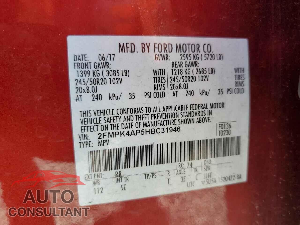 FORD EDGE 2017 - 2FMPK4AP5HBC31946