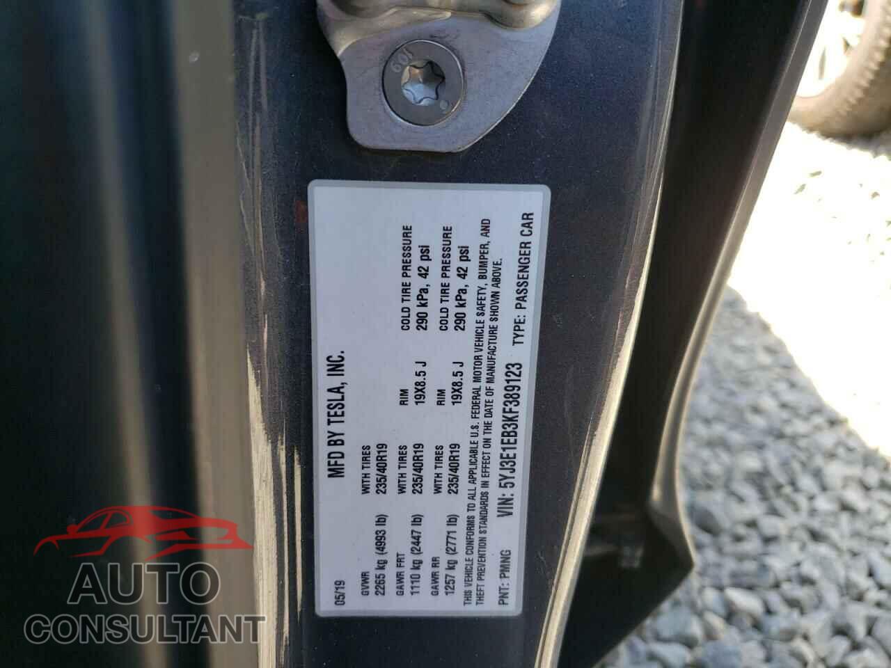 TESLA MODEL 3 2019 - 5YJ3E1EB3KF389123