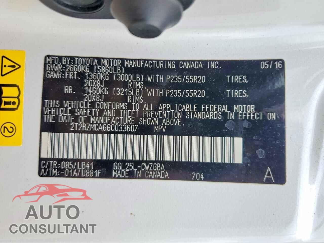 LEXUS RX350 2016 - 2T2BZMCA6GC033607