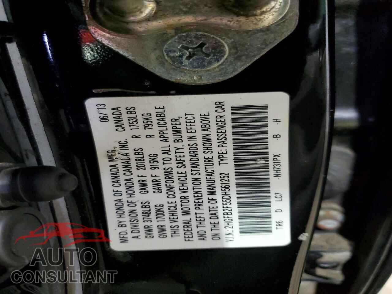 HONDA CIVIC 2013 - 2HGFB2F55DH561252